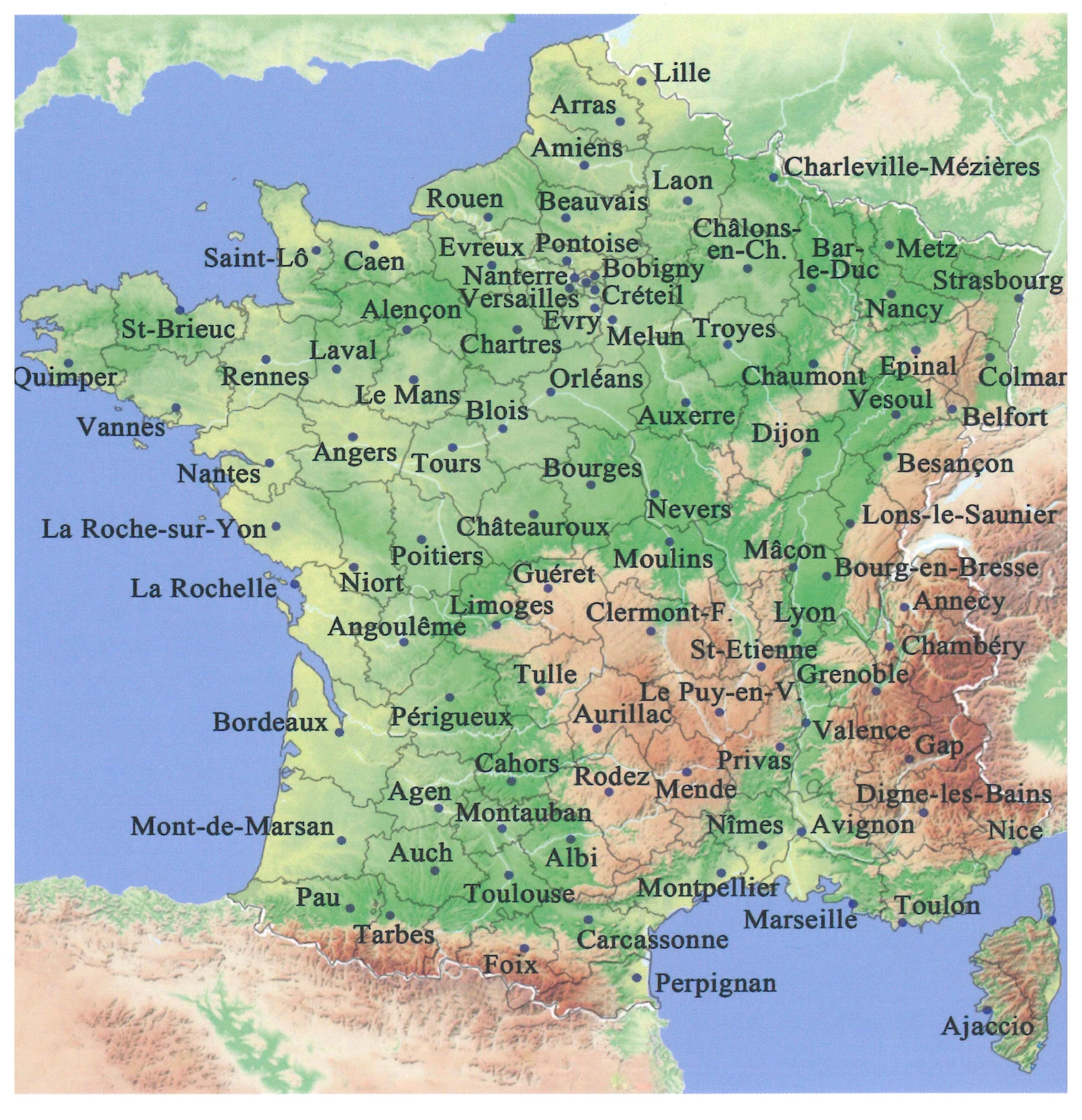 Carte complète des villes